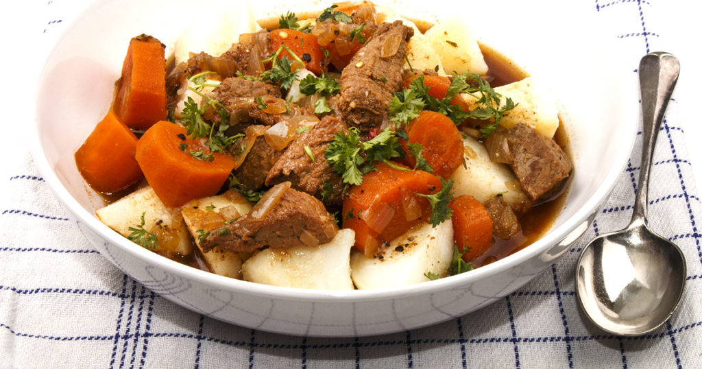 warm home made Irish beef stew with potato